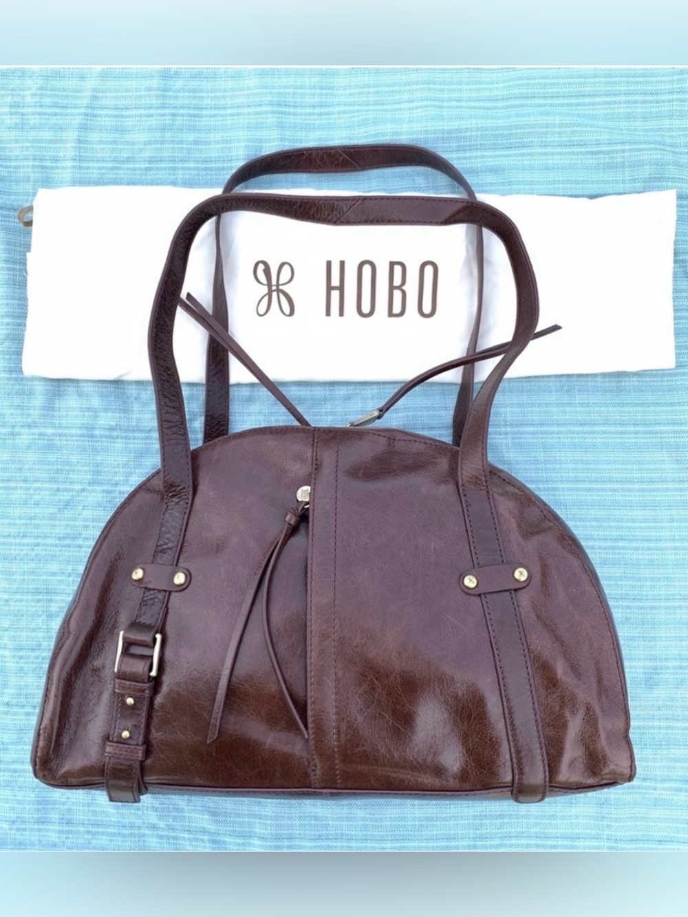 HOBO Beckon Espresso Brown Distressed Leather Dome Floral Interior Shoulder Bag